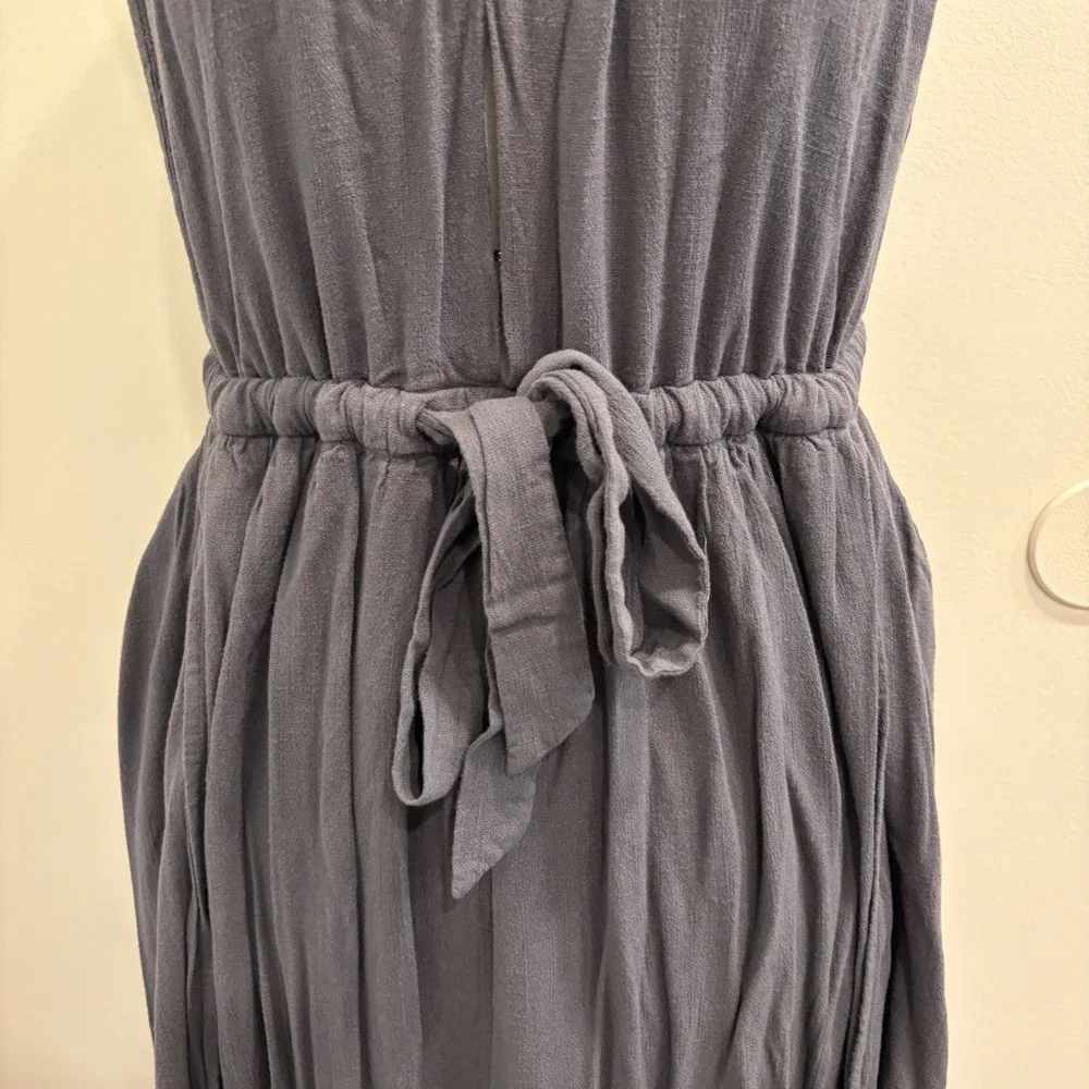 Free People Spring Love Midi Dress Carbon Gray Halter Open Back Pom Trim XS Boho